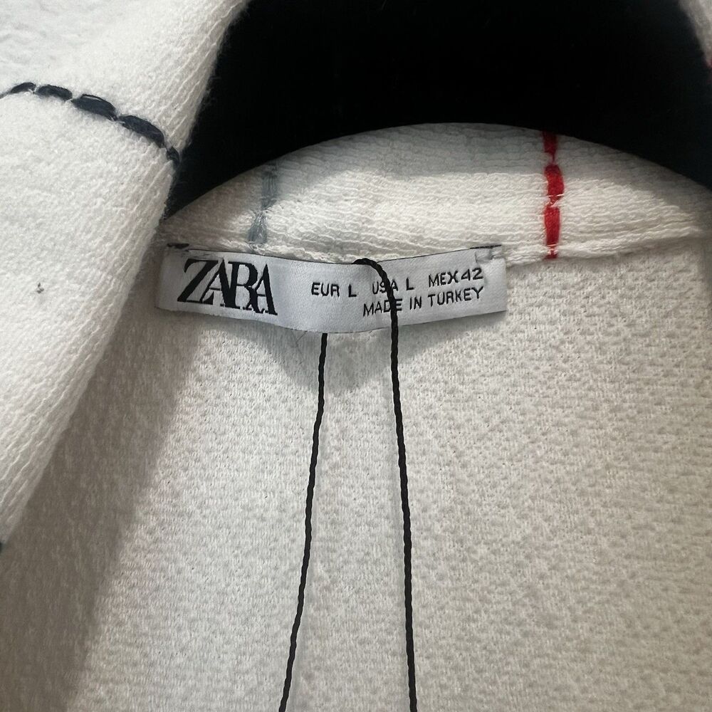 Zara Men Contrast Embroidered Shirt Terry Cloth Sz L Casual Beach Resortwear - Picture 2 of 6